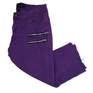 Tripp NYC Juniors Size 11 Capri Jeans Cut Off Purple Skull Stud Zipper